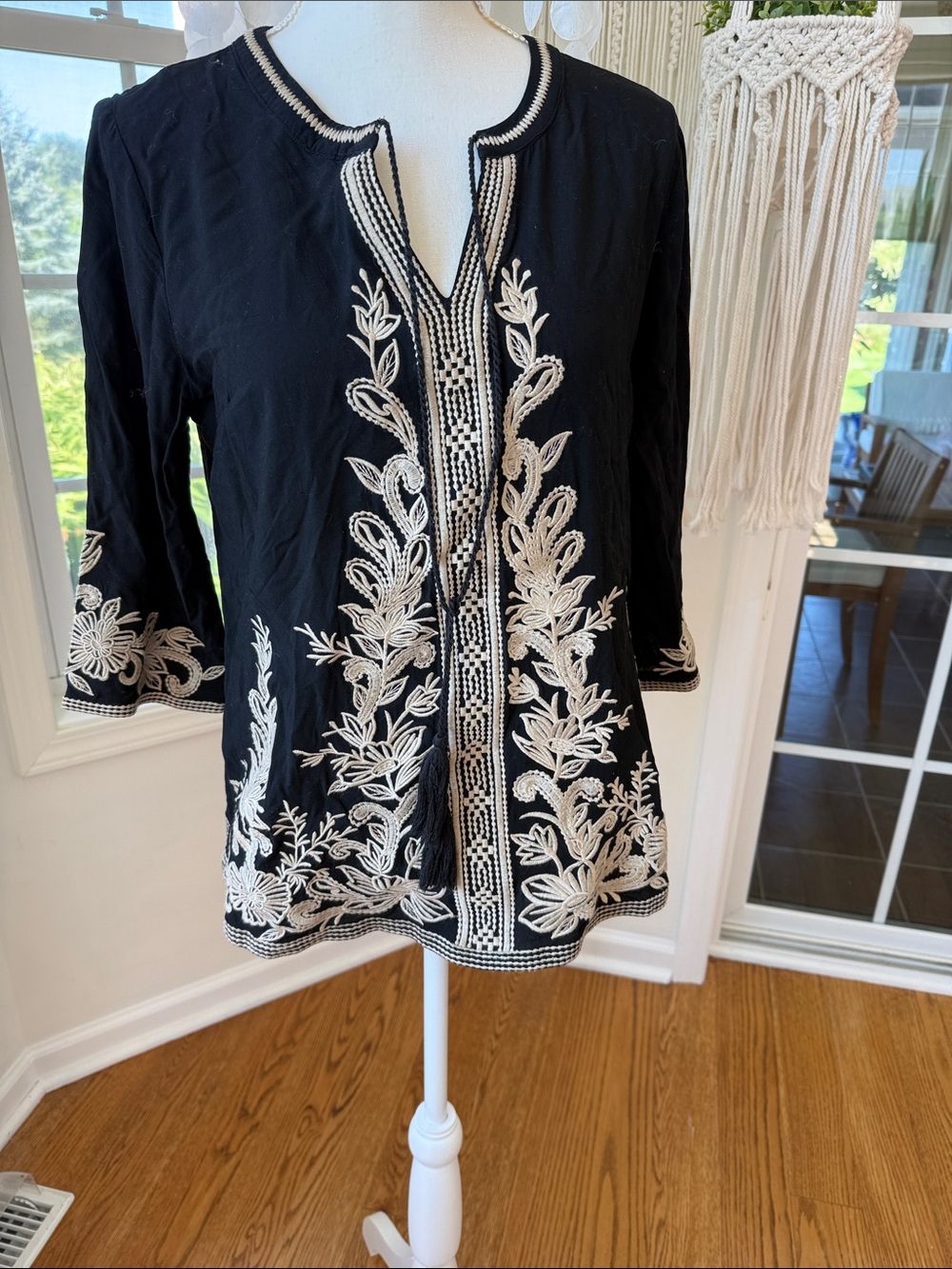 Solitaire Black Tunic with Cream Embroidered Detail